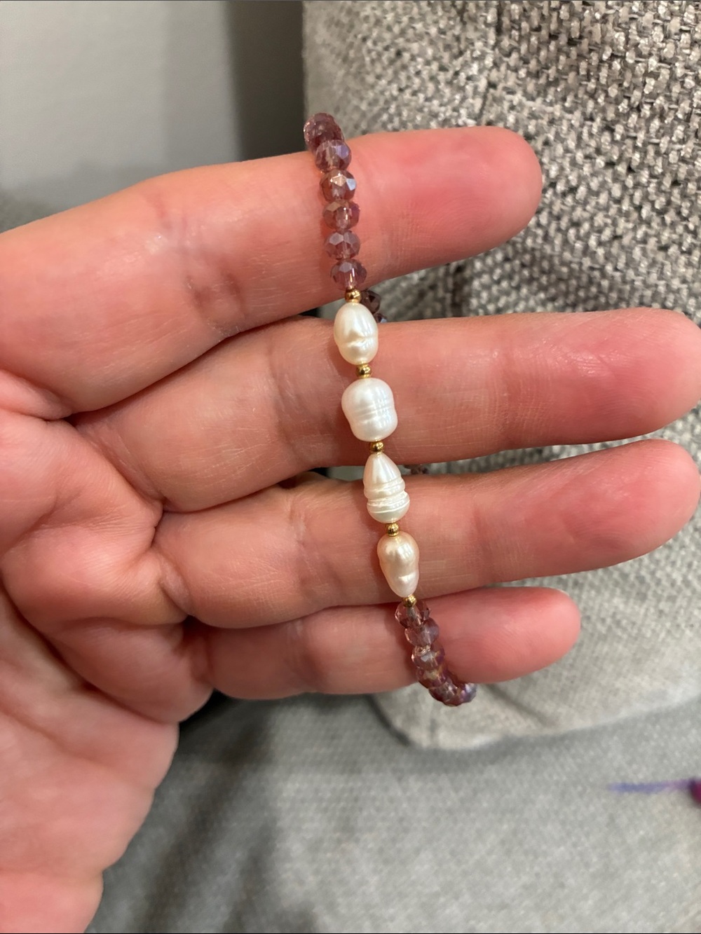 Freshwater Pearl & Purple Crystal Bead Bracelet - Coastal Chic